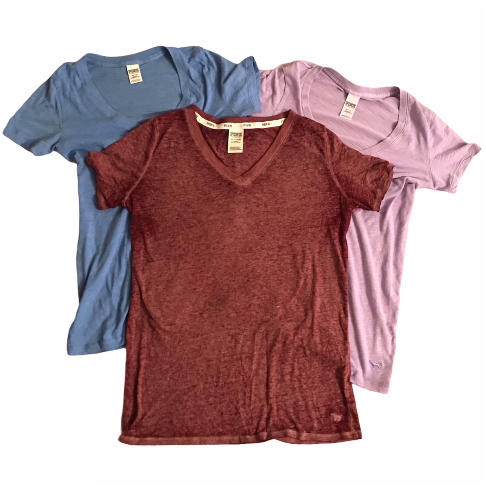 Three Victoria’s Secret PINK V-Neck T-Shirts XS/S